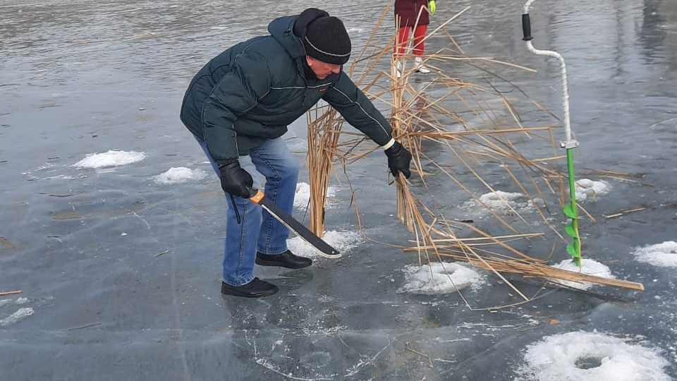 «Рыба моя»: в Волжском рубили проруби в озере для спасения его обитателей